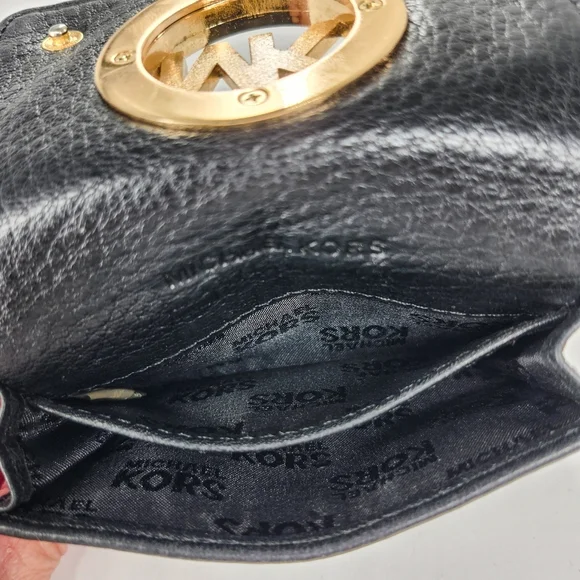 Michael Kors Fulton Black Pebbled Leather Business Credit Card Wallet - Picture 4 of 8